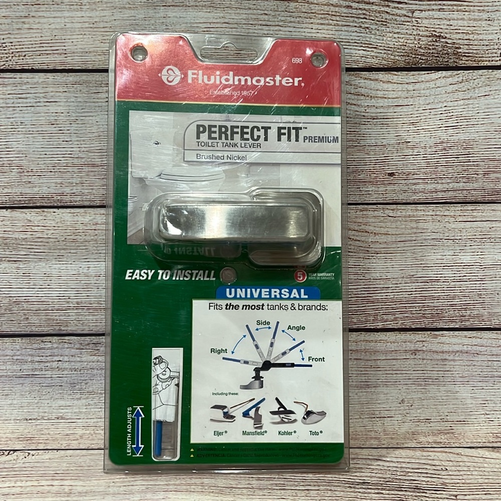 NWT Fluidmaster 698 Universal Premium Toilet Tank Lever In Brushed Nickel